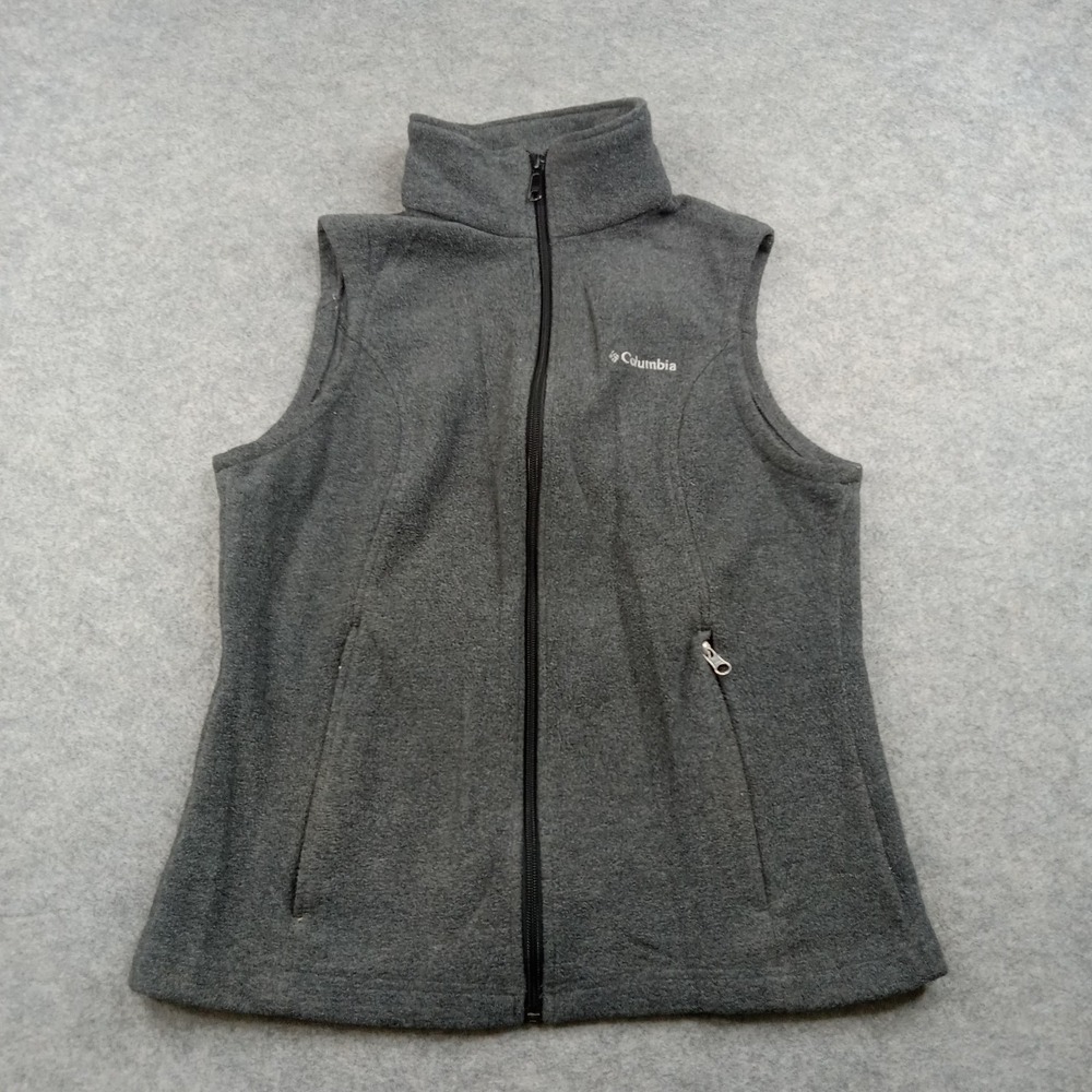 Columbia‎ Vest Womens Small Gray Fleece Full Zip Pockets Stand Collar WL1023